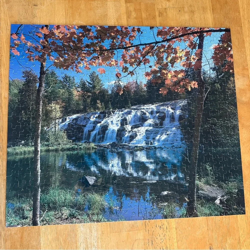 VINTAGE 500pc nature themed puzzle, waterfalls, river, trees, sky